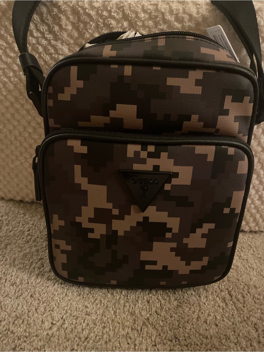 Guess Men's Digital Camo Crossbody Bag in Olive and Brown